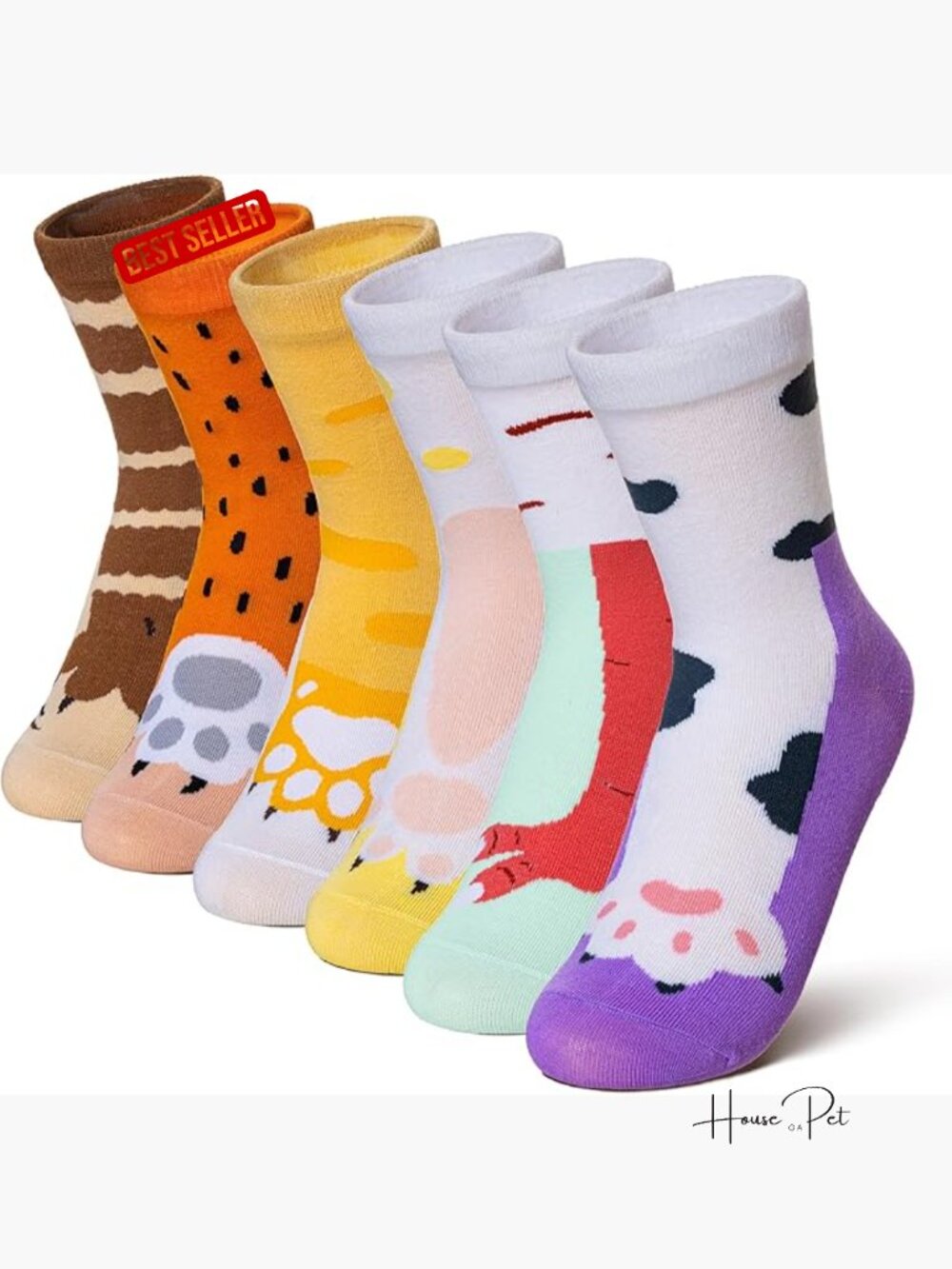 Kids Cotton Crew Socks 6 Pairs - Novelty Cartoon Cute Silly Dress Socks